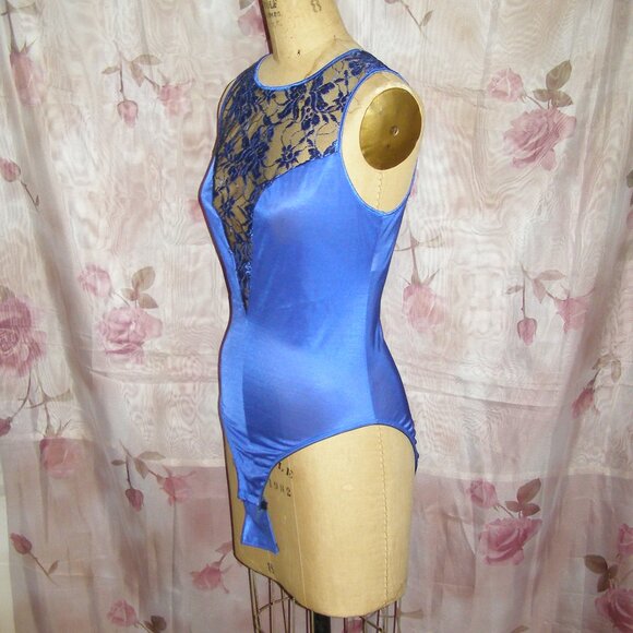 💙NEW💙 size L 10-12 Lady Cameo Royal Blue Bodysuit Floral Lace detail - Picture 6 of 15